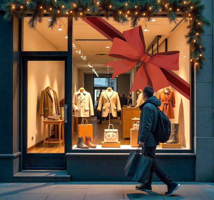 Autocolant pentru vitrine colț panglică roșie - TenStickers