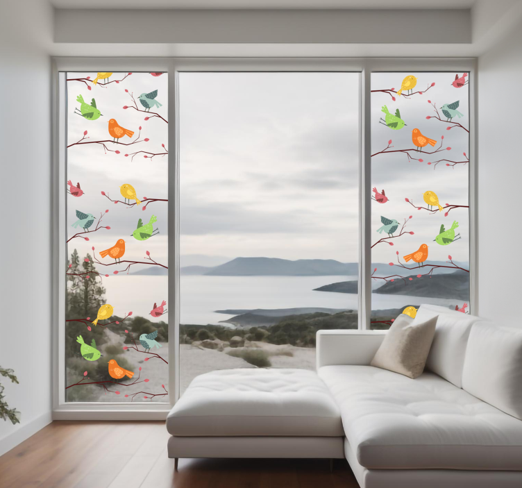 Autocolante pentru ferestre și sticlă păsări pe ramură roz - TenStickers