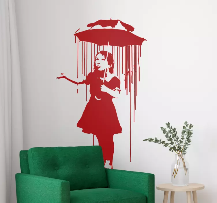 Banksy fată cu autocolant umbrelă wall art - TenStickers