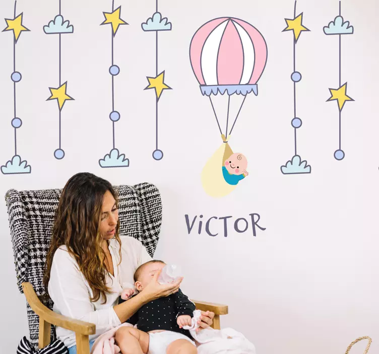 Bebeluș pe balon cu aer fierbinte copii autocolant - TenStickers