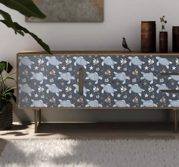 Broaște țestoase și pește sub autocolant de mobilier de mare - TenStickers