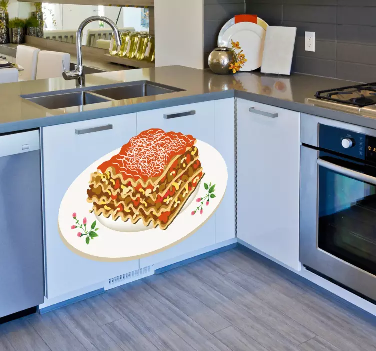 Carne de lasagna farfurie decal - TenStickers