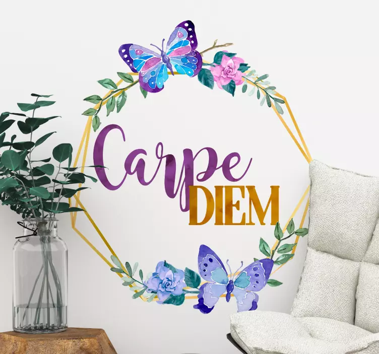 Carpe diem cu flori decor de perete cameră de zi - TenStickers