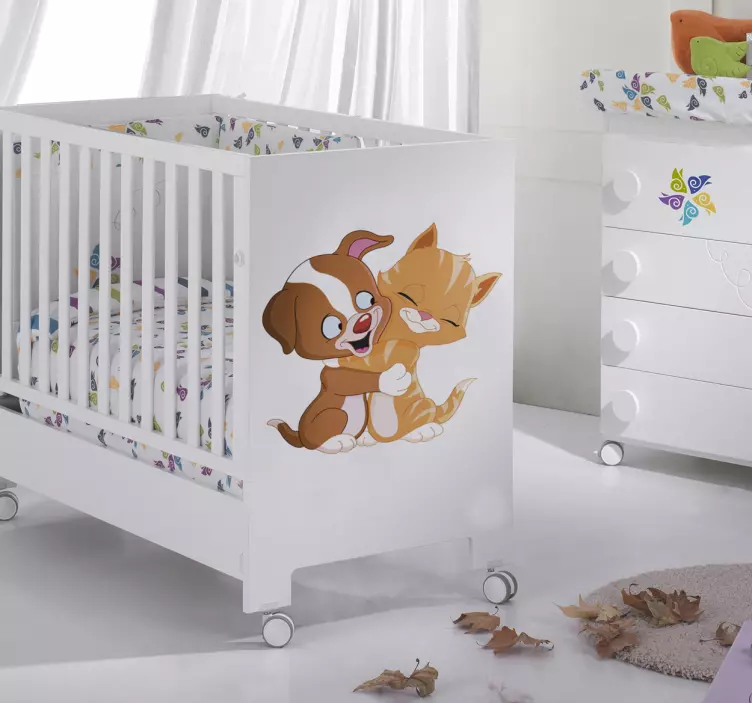 Copii stickere care îmbrățișează pisica și câinele - TenStickers