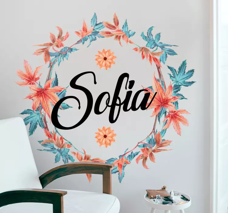 Coroană de flori de toamnă cu autocolant cu nume - TenStickers