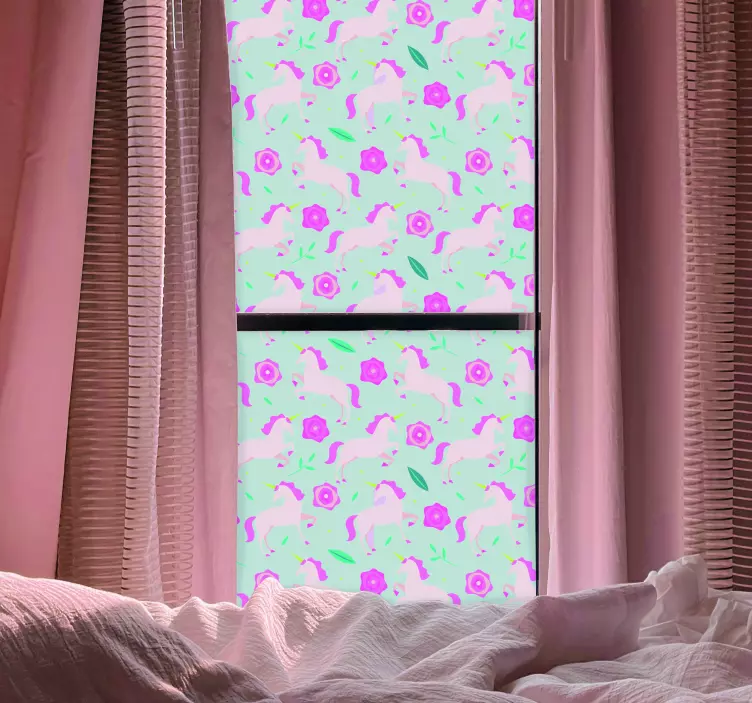 Autocolant pentru fereastră cu model de flori de unicorn - TenStickers