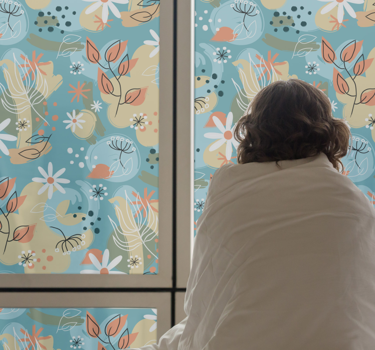 Autocolant abstract fereastră fundal floral plat - TenStickers