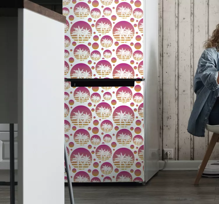 Apus de soare vintage peisaj frigider decal - TenStickers