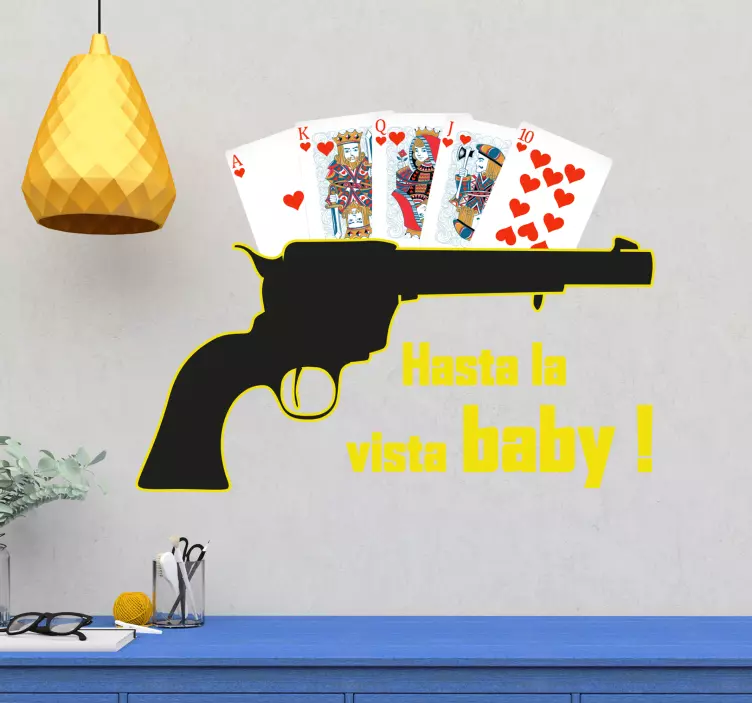 Autocolant de perete text cu pistol de poker - TenStickers