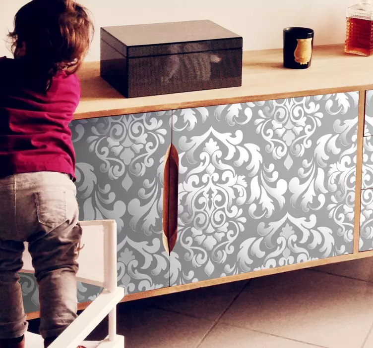 Autocolant vintage cu model floral floral gri - TenStickers