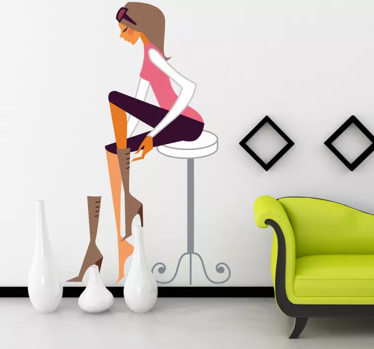 Doamnă care încearcă autocolant decorativ cizme - TenStickers