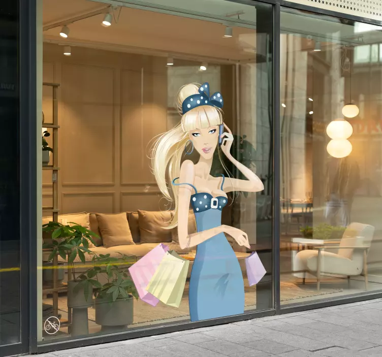 Fată blondă autocolant de perete de cumpărături - TenStickers