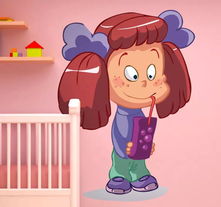 Fetiță care bea suc de copii autocolant - TenStickers