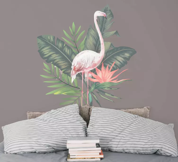 Flamingo și monstera frunze decal pasăre - TenStickers
