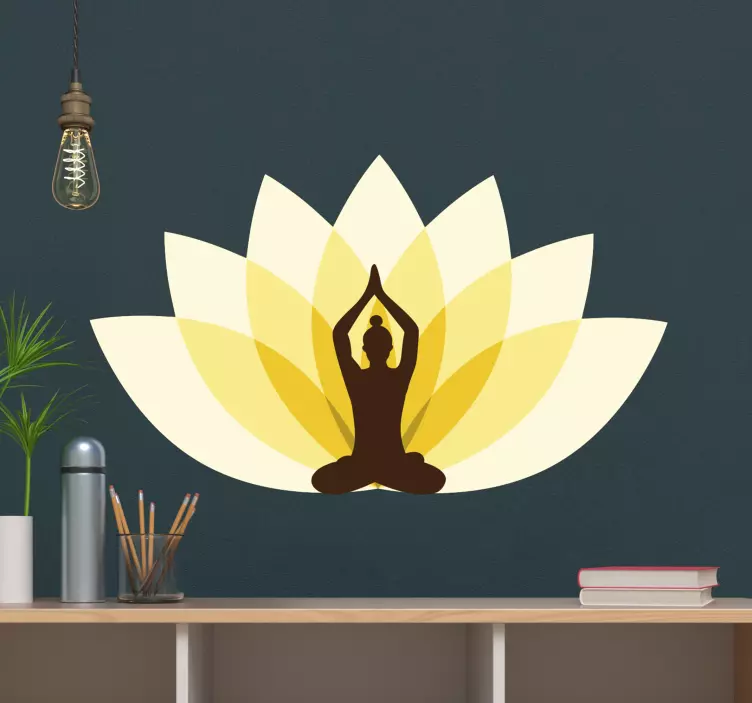 Floare de lotus cu femeie care practică yoga autocolant - TenStickers