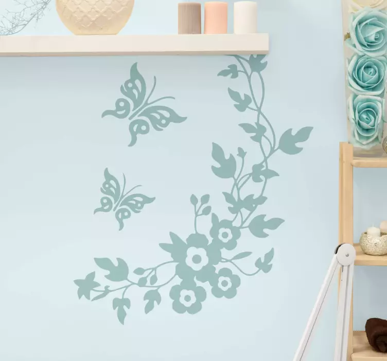 Flori cu ramuri swirly fluturi decal - TenStickers