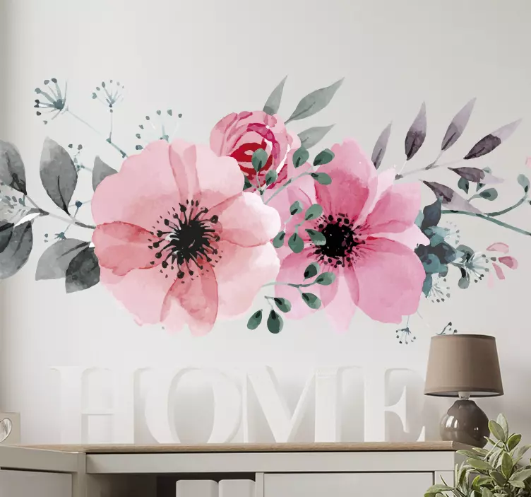 Frumoasa autocolant roz de perete floral - TenStickers