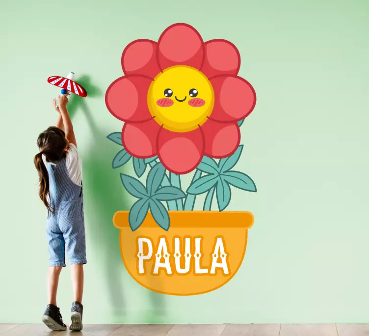 Ghiveci portocaliu cu autocolant de perete cu nume personalizat - TenStickers