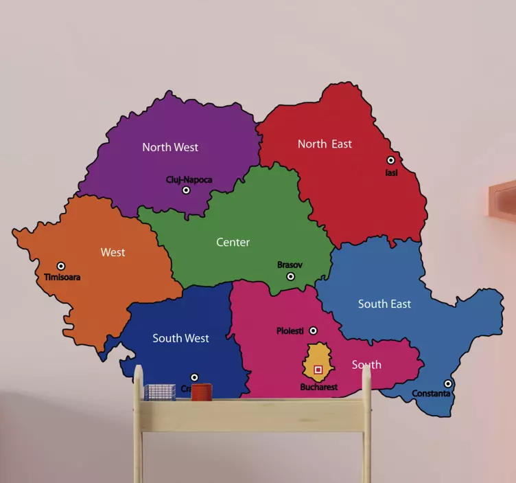 Harta autocolantului de pe harta lumii romaneasca - TenStickers