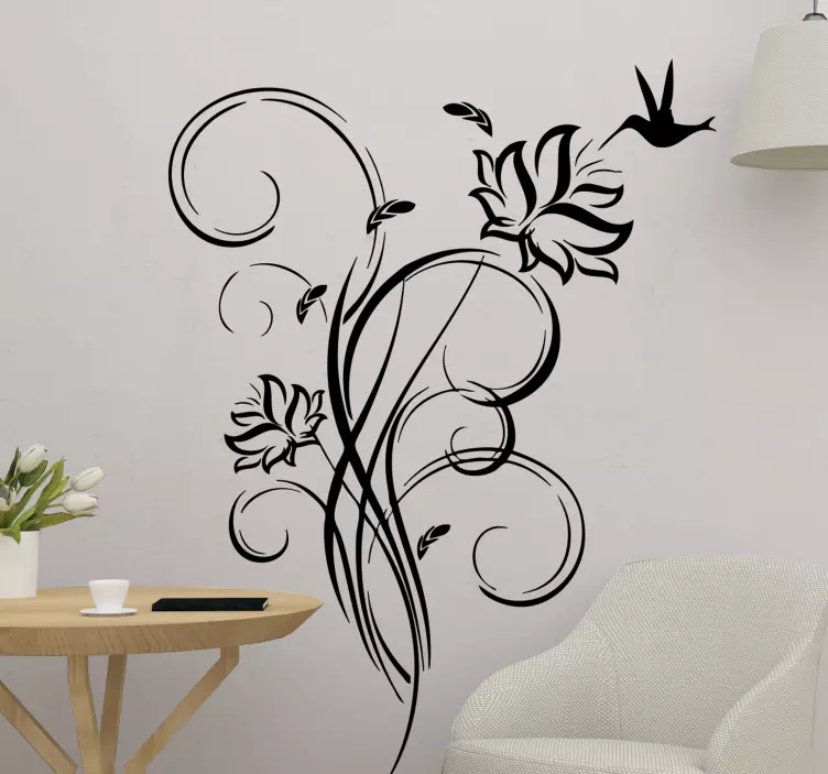 Hummingbird decal floral - TenStickers