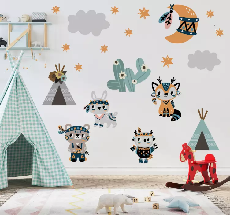 Ilustrații autocolante de perete animale în stil indian - TenStickers