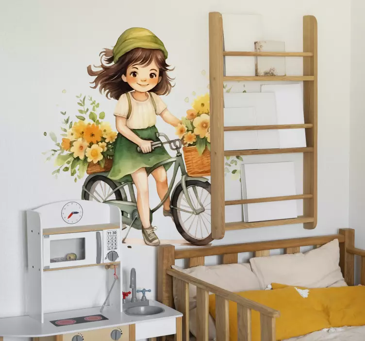 Ilustrații autocolante de perete fata care merge pe bicicleta - TenStickers