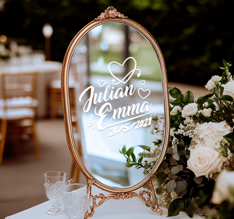 Numele inimii de nunta si autocolantul de data - TenStickers