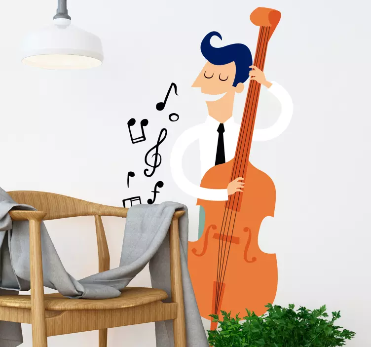 Jucând autocolant de perete de muzică clasică contrabass - TenStickers