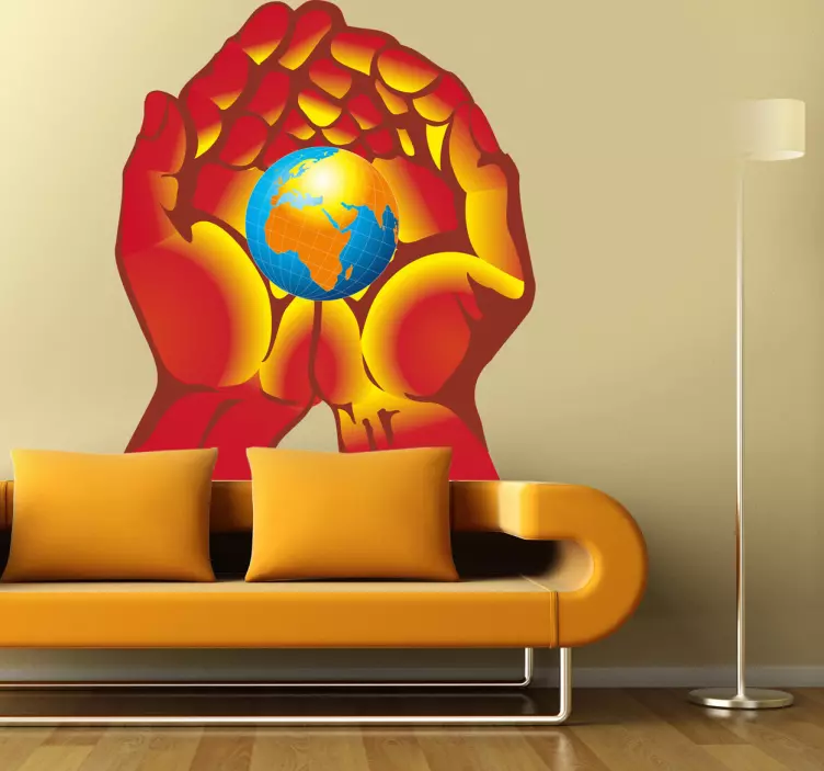 Mâinile care țin autocolantul de pământ - TenStickers