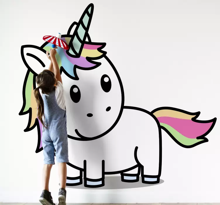 Mic unicorn de desene animate care caută decal de basm - TenStickers