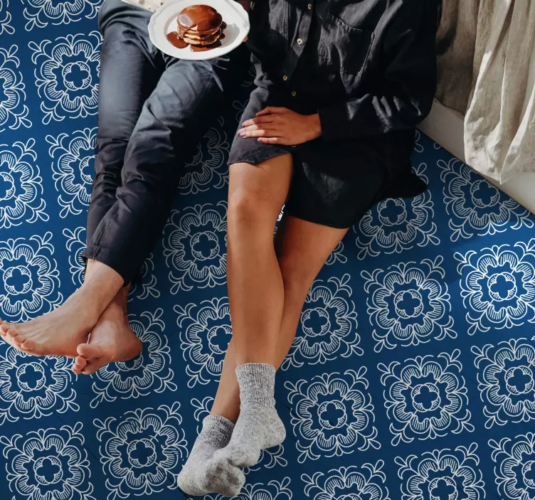 Mozaic alb model albastru podea covor - TenStickers