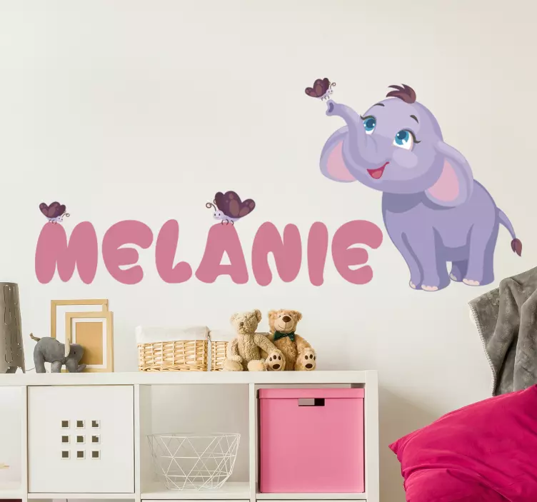 Nume personalizat copil elefant decal animal - TenStickers