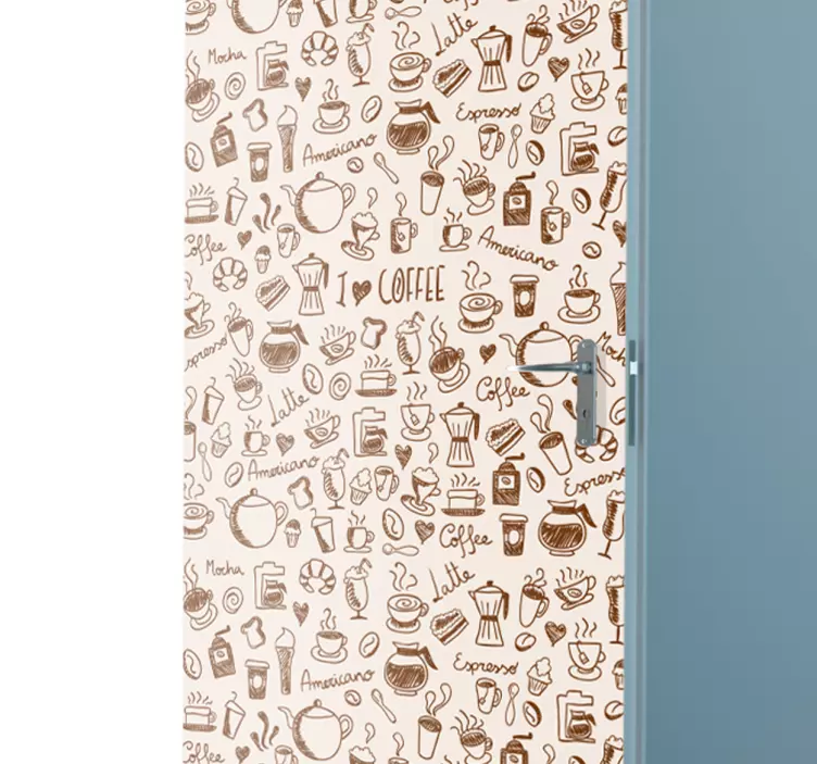 Căni de cafea desenează autocolant ușă - TenStickers