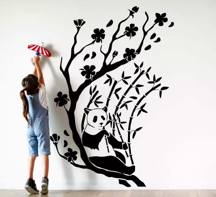 Autocolant panda în copac de bambus - TenStickers