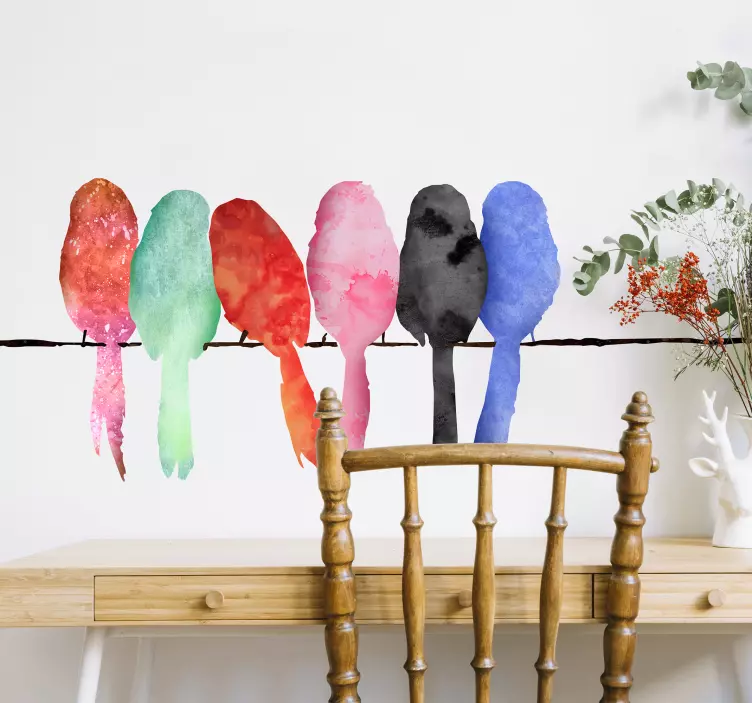 Păsări colorate pe un autocolant de perete de sârmă - TenStickers