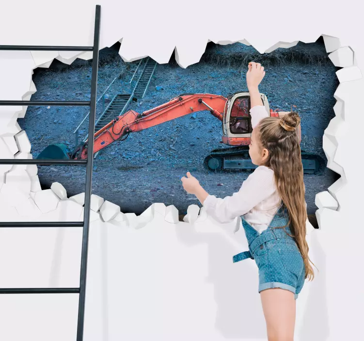 Perete spart cu autocolant 3d excavator roșu - TenStickers