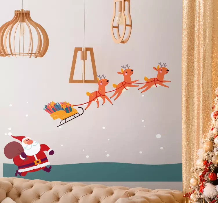 Pereți cu decor de Crăciun scena cu sania lui mos craciun - TenStickers