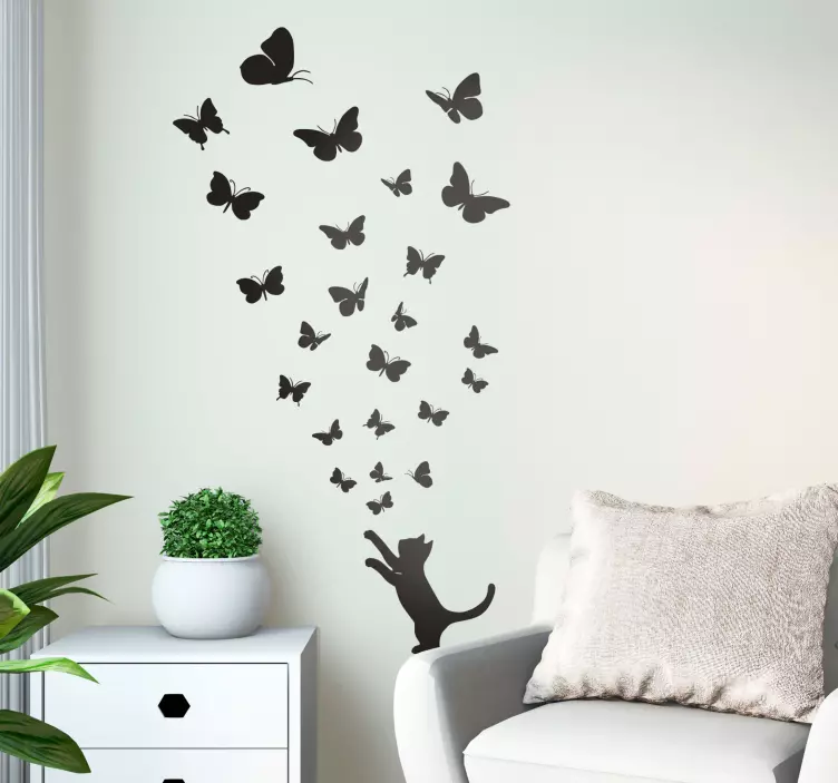 Pisica urmarirea colectarea de autocolant fluturi - TenStickers