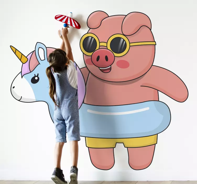 Autocolant de basm cu desene animate de porc unicorn - TenStickers