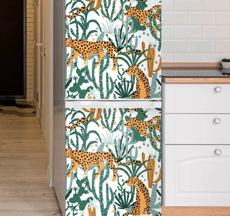 Prowling jaguar jungle toile frigider decal - TenStickers