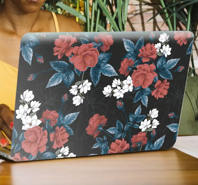 Autocolant de laptop cu flori roșii - TenStickers