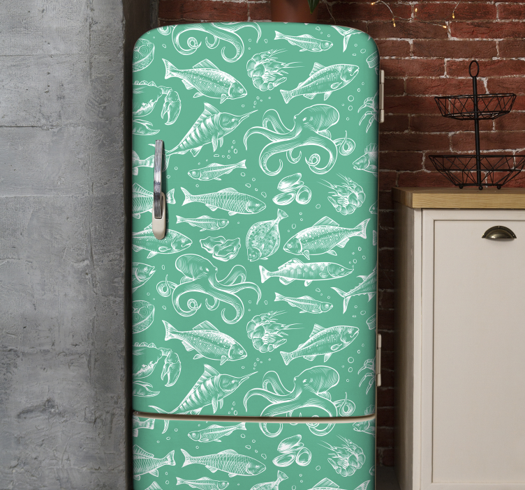 Schiță pește mână trage autocolant frigider - TenStickers