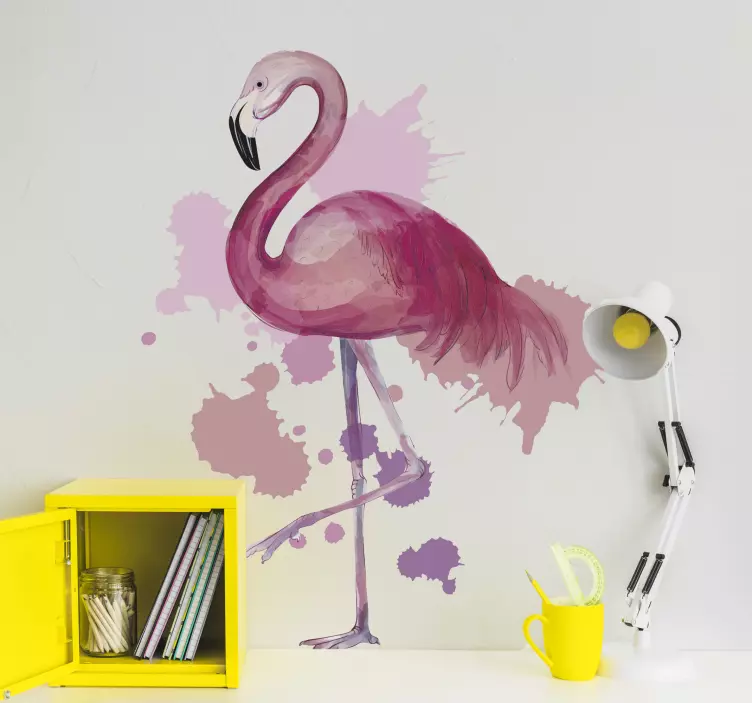 Stickere locuri artă cu flamingo în stropi - TenStickers