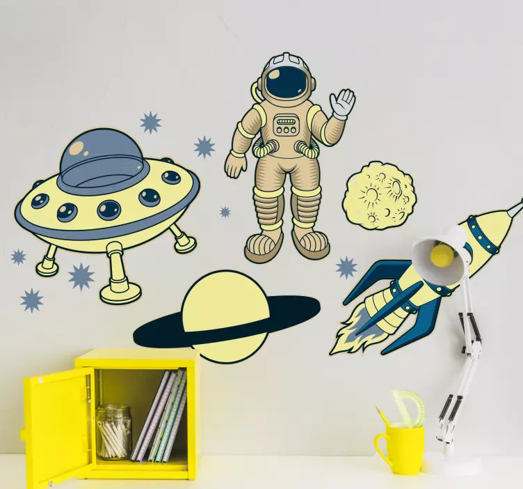 Autocolant spațiul cosmic astronaut aventură galbenă - TenStickers