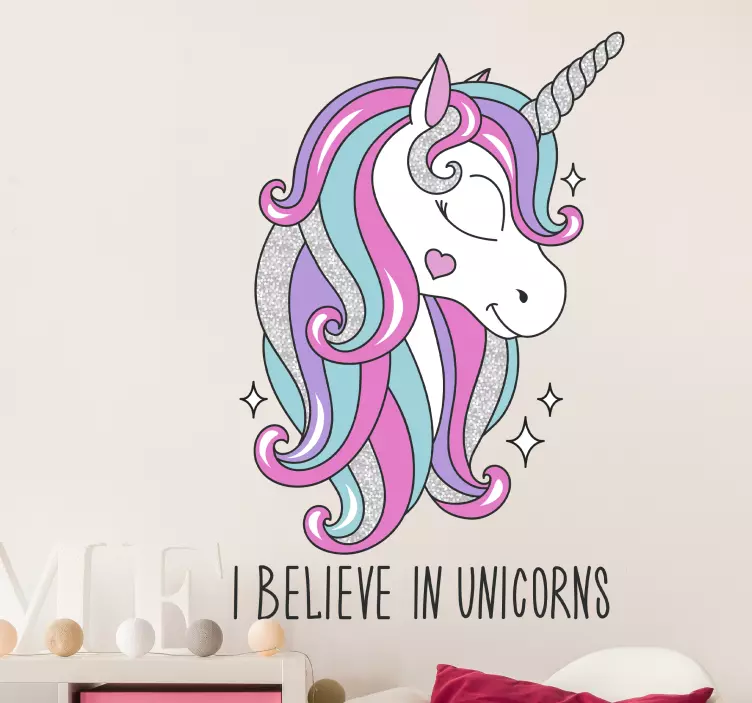 Cred în decalcomanie de basm cu desene animate unicorn - TenStickers
