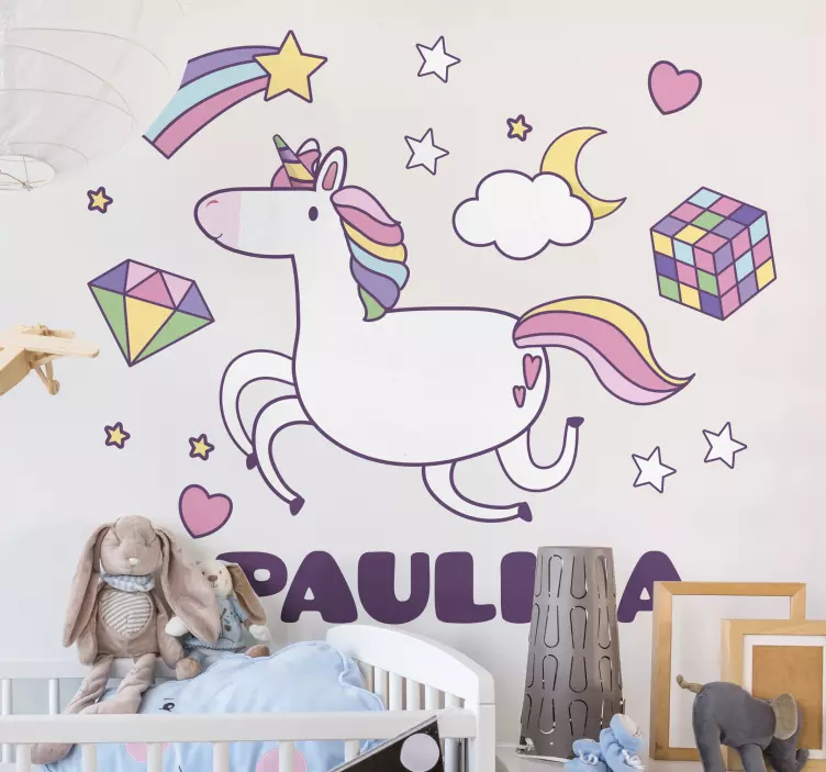Unicorn de desene animate cu autocolant personalizat - TenStickers