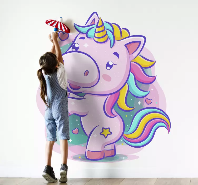 Zâmbitor desen animat unicorn colorat zână autocolant - TenStickers