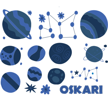 Autocolante de perete astronomie albastre cu nume - TenStickers