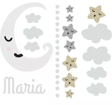 Lună personalizată și autocolantă de perete de stele - TenStickers