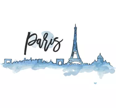 Acuarelă paris city skyline siluetă autocolant de perete - TenStickers